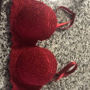Red lace Fredericks of Hollywood bra